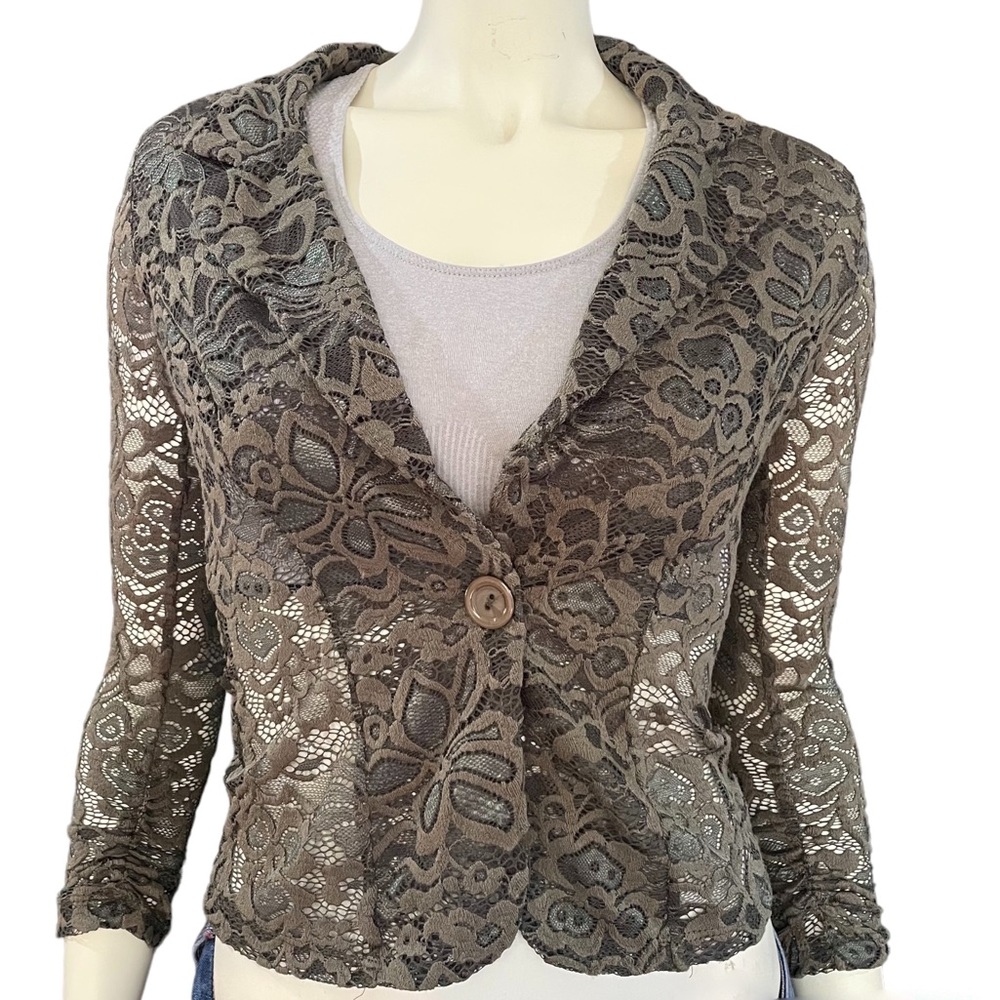 Fashion Magazine olive green lace blazer size Medium